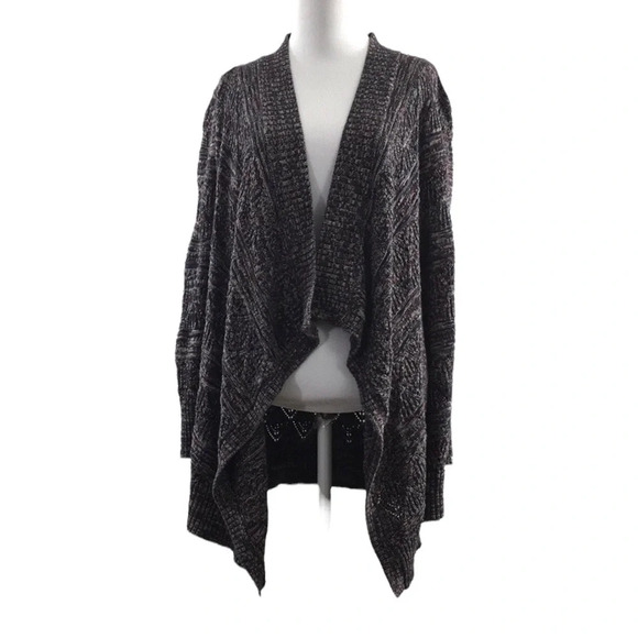 American Eagle Womens Gray Red Knit Cardigan Sweater Womens Small Drape Front - Picture 1 of 11